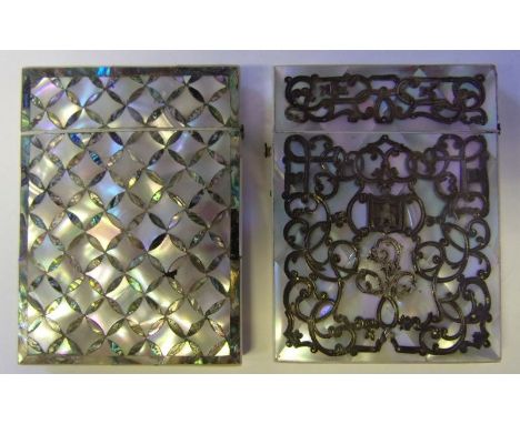 A Victorian mother of pearl and silver mounted card case: 10.5cm. together with a mother of pearl card case, 10.5cm. high.