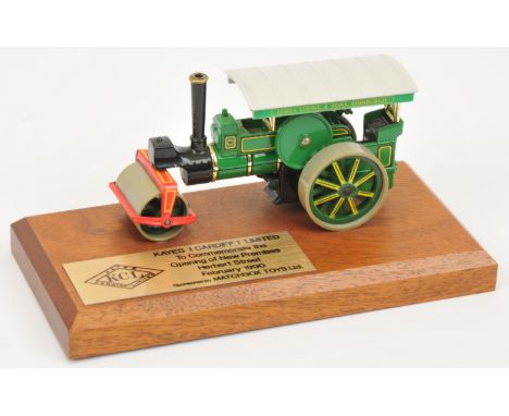 Matchbox Models of Yesteryear Y21 Aveling &amp; Porter Steam Roller - finished in green, black, red, gold trim - mounted on w