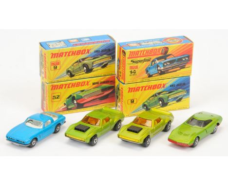 Matchbox Superfast group of early 1970's issue Cars (1) 9b AMX Javelin - metallic lime green body (lighter shade) with black 