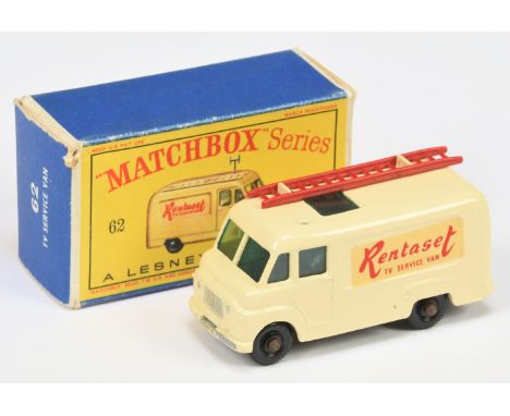 Matchbox Regular Wheels 62b Commer TV Service Van "Rentaset" - cream body with silver trim, green windows, type A 2.5mm high 