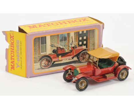 Matchbox Models of Yesteryear Y8 1914 Stutz Roadster - metallic red body &amp; chassis, tan smooth roof, dark green grille &a