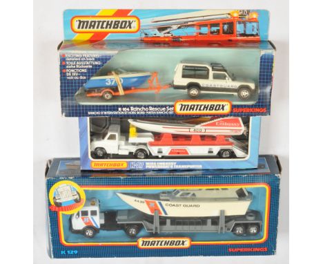 Matchbox Super Kings, a mixed boxed group to include (1) K27 - white Truck and Trailer with light amber windows, red and yell