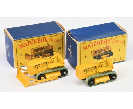 Matchbox Regular Wheels Construction pair (1) 8c Caterpillar Tractor - Stannard Code 8 - yellow body, type B base with braces