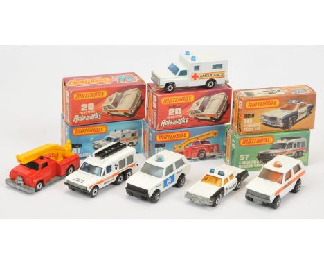 Matchbox Superfast a boxed group of Emergency Vehicles to include, (1) 10c Plymouth Gran Fury Police Car - black &amp; white 