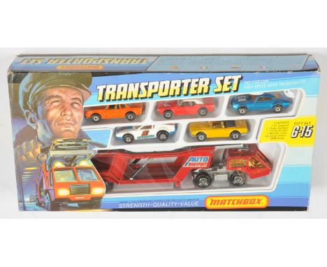 Matchbox Superfast G15 Car Transporter Gift Set comprising 1c Dodge Challenger;; 4c Pontiac Firebird;; 6b Mercedes 350 SL ; D
