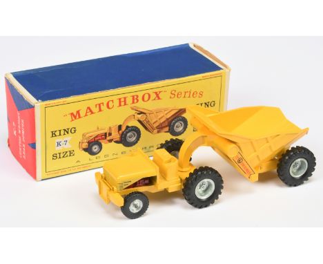 Matchbox King Size K7 Curtiss Wright Rear Dumper - yellow tractor unit &amp; trailer, maroon engine, metal hubs - Excellent P