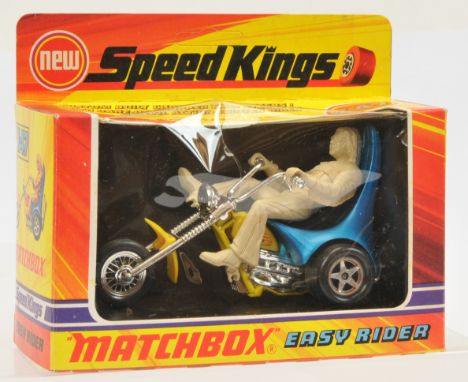 Matchbox Speed Kings K47 Easy Rider Chopper Motorcycle - lemon yellow frame with RARE LEMON YELLOW PLASTIC TANK chrome front 
