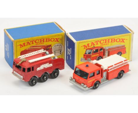 Matchbox Regular Wheels Emergency pair (1) 29c American La France Fire Pumper Truck "Denver" - red body with light yellow doo
