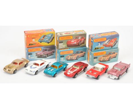 Matchbox Superfast a boxed group of Sports Cars to include, (1) 16b Pontiac Firebird - white body with blue &amp; black tampo