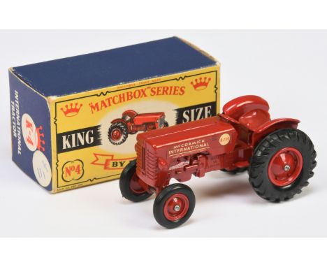 Matchbox King Size K4 McCormick International B-250 Tractor - red without silver trim or base hole, red plastic hubs&nbsp; - 