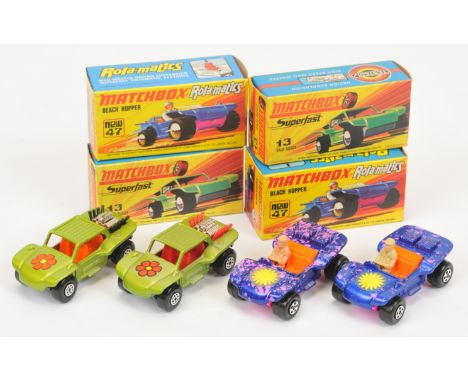 Matchbox Superfast group (1) 13b Baja Buggy -&nbsp; metallic jade green body with orange flower hood label, orange interior, 