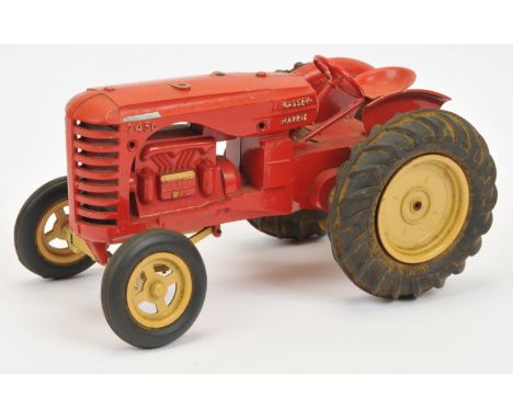 Matchbox Moko Lesney large scale Massey Harris Tractor - gloss red body, light tan front axle and wheels (missing exhaust sta