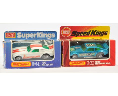 Matchbox Speed Kings Pair (1) K60 Ford Mustang Mk.II Dragster - metallic kingfisher blue body with racing number 20 labels, d