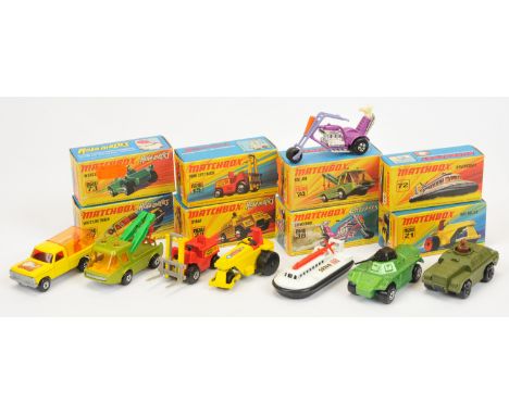 Matchbox Superfast, a mixed boxed group to include, 28b Stoat Armoured Car, 38b Stingeroo Chopper, 21b Rod Roller, 57c Ford W