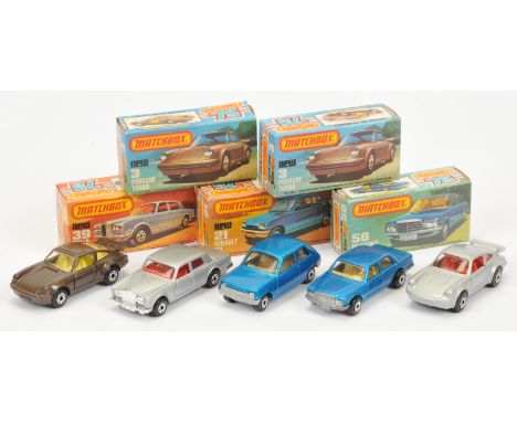 Matchbox Superfast group of European Cars. (1) 3c Porsche 911/930 Turbo - metallic silver body, clear windows, red interior, 