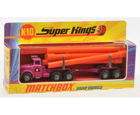 Matchbox Super Kings K10 Scammell Contractor Articulated Pipe Truck - metallic candy pink tractor unit &amp; trailer with cab