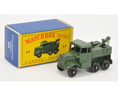 Matchbox Regular Wheels 64a Scammell Military Recovery Tractor - Stannard Code 12 - military green body with type B cab front