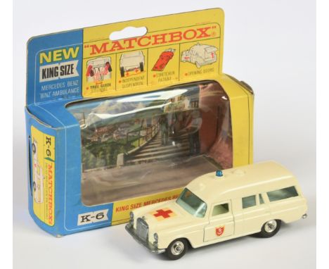 Matchbox King Size K6 Mercedes Benz Binz Ambulance - off white body with hood &amp; door decals, blue roof light, pale blue w