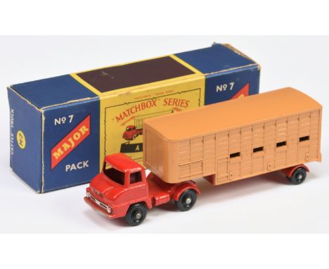 Matchbox Major Pack M7 Ford Thames Trader Articulated Cattle Truck - red tractor unit with full silver trim including front b