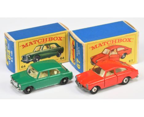 Matchbox Regular Wheels pair (1) 64b MG 1100 Stannard 3 - green body with type B large bonnet post, ivory interior, bare meta