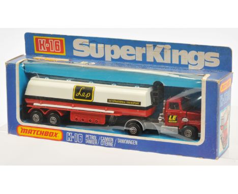 Matchbox Super Kings K16 Ford LTS Articulated "Lep" Tanker - metallic red tractor unit with black &amp; yellow door labels, c