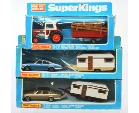 Matchbox Super Kings a boxed group to include (1) K-69 Caravan Touring Set containing &nbsp;metallic champagne gold Jaguar XJ