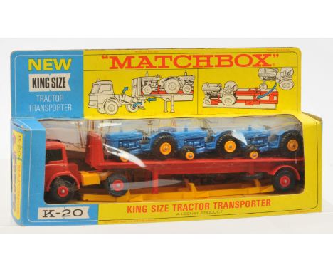 Matchbox Kingsize K20 Ford D-Series Articulated Tractor Transporter - red tractor unit with yellow lifting fuel tanks, red ro