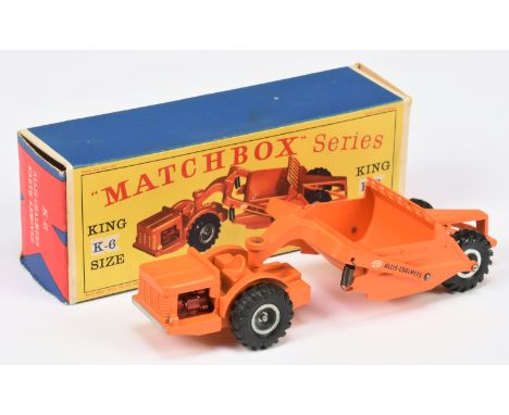 Matchbox King Size K6 Allis Chalmers Motor Earth Scraper - matt orange tractor unit, swan neck &amp; rear grader body, red en