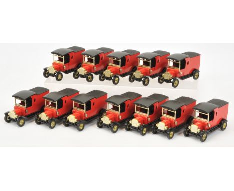 Matchbox Models of Yesteryear Y12 Ford Model T Van a group of colour trial models - all are orange-red body with yellow type 