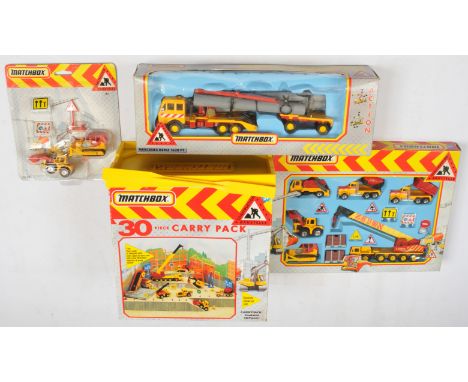 Matchbox Superfast Construction Series group (1) CS75 Gift Set complete with plastic accessories (2) CS80 twin pack blister c