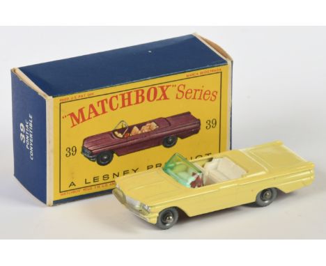Matchbox Regular Wheels 39b Pontiac Bonneville Convertible - Stannard Code 7 - primrose yellow body with silver trim, turquoi
