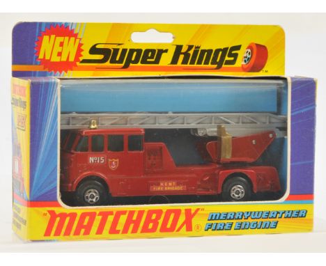 Matchbox Super Kings K15 Merryweather Turntable Fire Engine - metallic red body with silver trim to grille only, headlamps &a