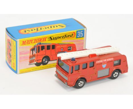 Matchbox Superfast 35a Merryweather Marquis Fire Engine - metallic red body, blue windows and roof lights, grey base, 5-spoke