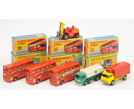 Matchbox Superfast, a mixed boxed group of commercials to include (1) 17b Daimler Fleetline Bus "Swinging London" Red body (2