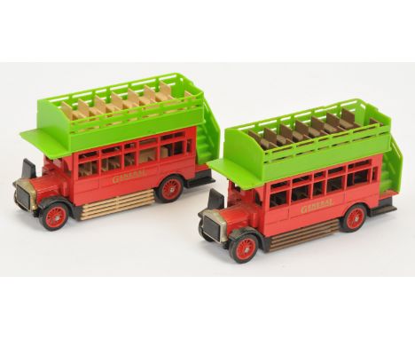 Matchbox Models of Yesteryear Y23 1922 AEC S-type Omnibus colour trial pair (1) London General red body, glossy black chassis