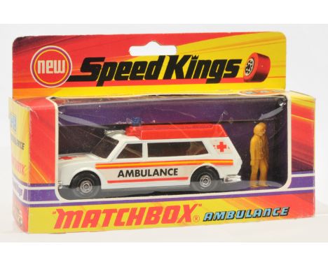Matchbox Speed Kings K49 Ambulance - white, red roof, light amber windows, red interior without patient on stretcher, gloss b