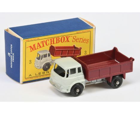 Matchbox Regular Wheels 3b Bedford TK Tipper Truck Stannard Code 3 - light grey cab &amp; chassis with silver trim, 3 exhaust