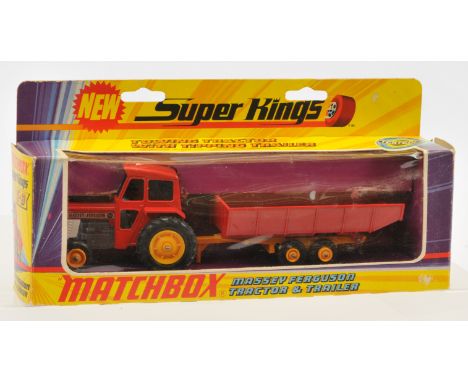 Matchbox Super Kings K3 Massey Ferguson 165 Tractor &amp; Farm Tipping Trailer - loose tyres but generally Near Mint, nice ex
