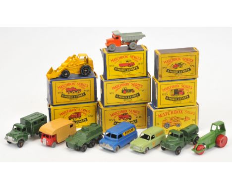 Matchbox Regular Wheels, a mixed boxed group of Cars and similar Vehicles to include, 1c Desal Road Roller, 71a Austin Milita