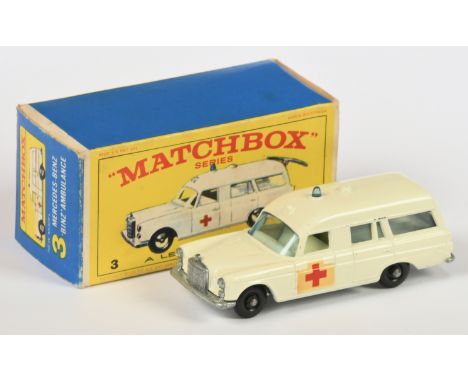 Matchbox Regular Wheels 3c Mercedes Benz Binz Ambulance - Stannard Code 6 - off-white body with Red Cross door decals, light 