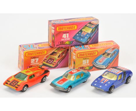 Matchbox Superfast Streakers a boxed group of 3 to include, (1) 27b Lamborghini Countach Streakers Issue - burnt orange body 