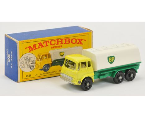 Matchbox Regular Wheels 25c Bedford TK BP Tanker - Stannard Code 2 - lemon yellow cab with silver grille, white tank with "BP
