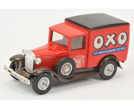 Matchbox Models of Yesteryear, Pre-Production Y22 Ford A Van - Oxo Tampo Print - Brown base, red body, black roof, rough body