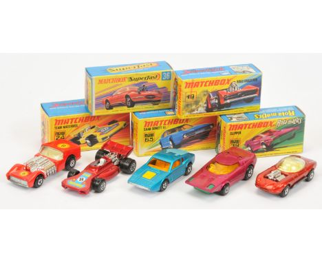 Matchbox Superfast group of Cars. (1) 24b Team Matchbox Racing Car - red body with racing number 8 nose label, Maltese Cross 