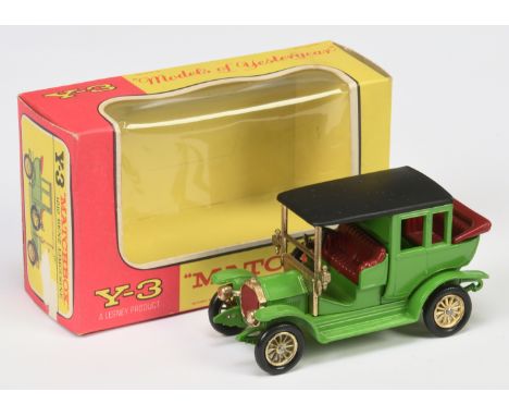 Matchbox Models of Yesteryear Y3 Benz Limousine - light green body, Matt Black roof, dark red grille & seats, brass 12-spoke 