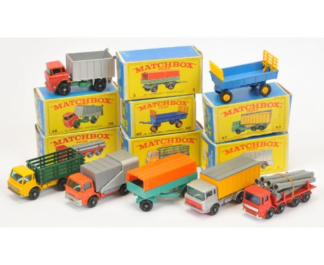 Matchbox Regular Wheels Commercial group (1) 2d Mercedes LP Trailer (2) 4d Dodge Stake Truck - type A base without tow guide 