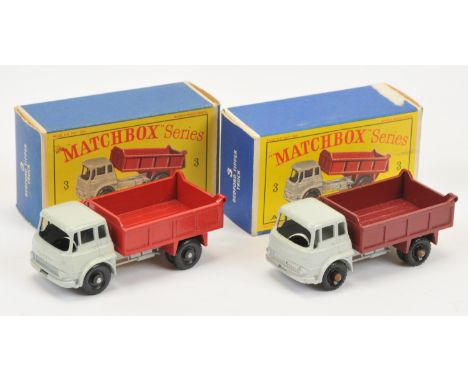 Matchbox Regular Wheels 3b Bedford TK Tipper Truck pair (1) - light grey cab &amp; chassis without silver trim, gloss black b