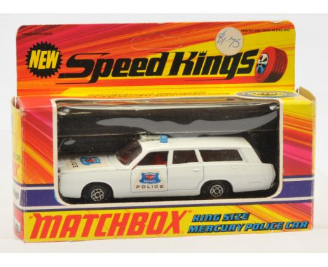 Matchbox Speed Kings K23 Mercury Commuter Police Car - white body with Police Highway Patrol hood &amp; door labels, blue roo