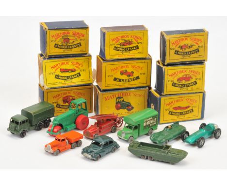 Matchbox Regular Wheels, a mixed boxed group of Early issues to include, 15a Diamond T Prime Mover, 1d Aveling Barford Diesel