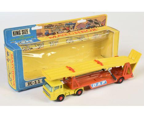 Matchbox King Size K11 DAF Articulated Car Transporter - lemon yellow tractor unit, light blue windows, ivory interior, bare 